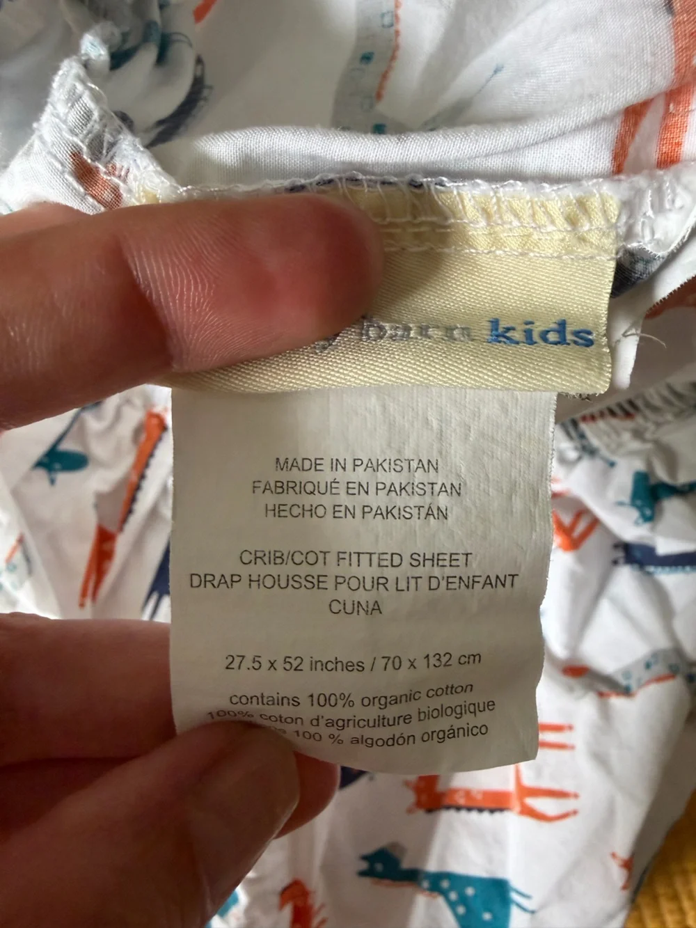 Giraffe Print 100% Cotton Crib Sheet White with Teal, Orange & Navy